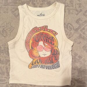 Hollister Womens Cream and Pink Graphic Tank Top